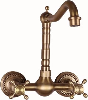 BiaoTeng Grifo BañO Pared Vintage,Grifo Lavabo Doble Manija,Grifo BañO Empotrado Pared,Grifo De Pared Vintage Cocina,Grifo De BañO Lavabo Retro,Antiguo A