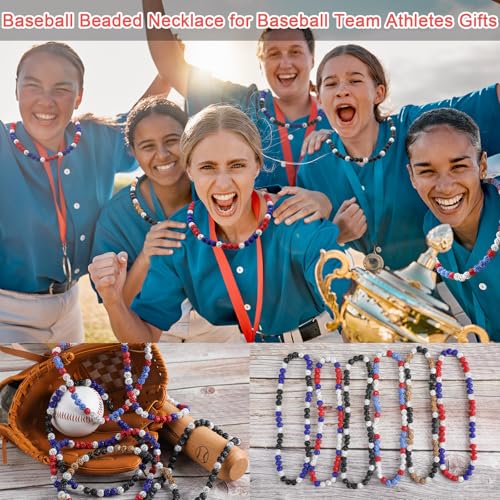 Kigeli 6 Pcs Baseball Beaded Necklace for Men Women 18 in Glitter Rhinestone Clay Beaded Necklace Bling Collection Gifts for Baseball Team Lovers3