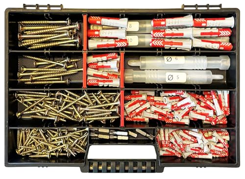 Frackmann Schrauben- & Dübelset 240 Teile – Sortimentskoffer inkl. original fischer DuoPower Dübel, Torx Schrauben, 6 Bits & 4 SDS-Bohrer – Größen 5x25–10x50 mm – Befestigungsset für Heimwerker