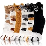 KASURE 6 Paare kuschelsocken damen Kuschel Bettsocken Schlafsocken Thermosocken socken katze weihnachtssocken dame Geeignet für den täglichen Gebrauch und als Geschenk
