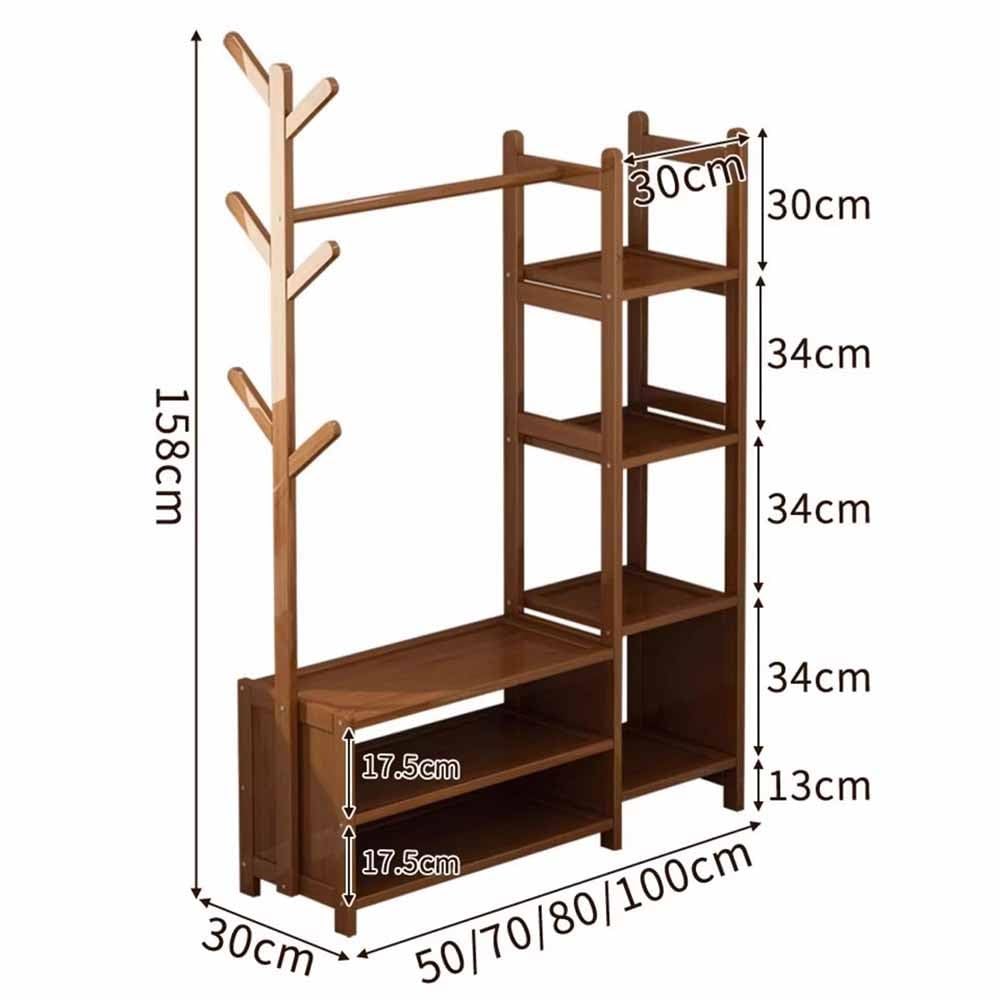 Perchero industrial de madera con estantes para zapatos y carga máxima de 100 kg, perfecto para dormitorio, pasillo y entrada, disponible en 50/70/80/100 cm x 30 cm x 158 cm