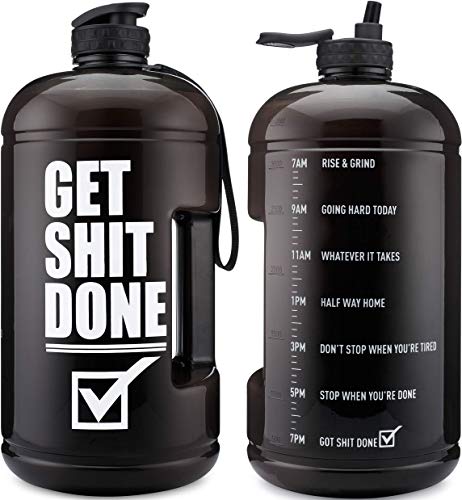 Hydra Cup [Get It Done] One Gallon Water Jug with Motivational Timed Markers, 128-Ounce Large Gym Bottle with Straw & Strap, BPA Free Tritan Material