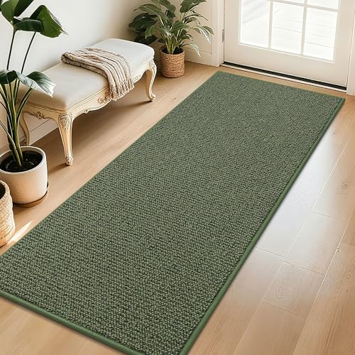 Image of BEQHAUSE Dirt Trapper Door Mat 32 inch x 72 inch, Non-Slip Washable Doormats Entrance Mat, Dirt Resistant and Absorbent Welcome Mat, Low Profile Floor Mats for Front Back Door and Entryway, Green