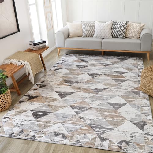 Rug Branch Alva 4' x 6' (3'11" x 5'7") Beige/Brown Geometric Indoor Area Rug, Contemporary, Low Pile, Stain-Resistant Carpet - Living Room, Bedroom, Dining Room, and Kitchen by Rug Branch - Used condition - CA$102.61