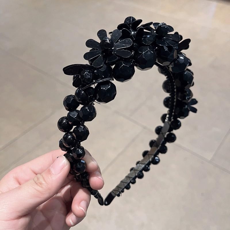 Black And White Crystal Diamond Hairband Minimalist Versatile Temperament Headwear Super Immortal Go Out