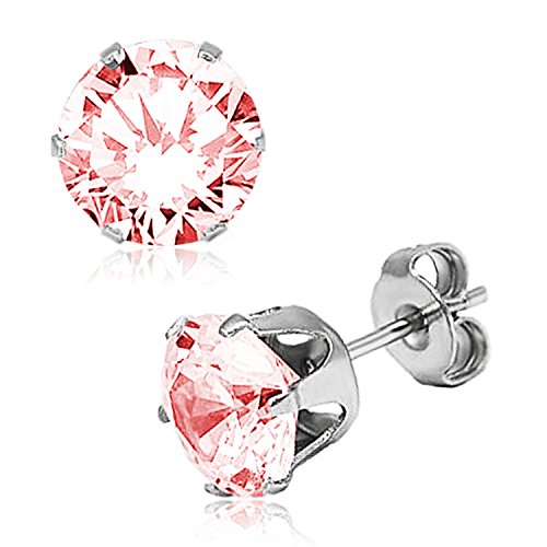 Stainless Steel 6-Prong Round White Cubic Zirconia Studs, 3mm
