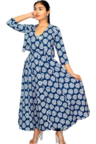 Image of JAIPUR HAND BLOCK Cotton Sleeveless Long Flared A Line Dress|Gown (S00063)