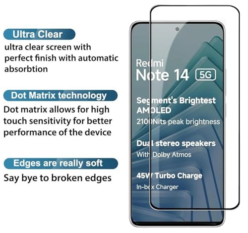 Image of 100FIT Tempered Glass For Redmi Note 14 5G With Full Glue Edge To Edge Coverage And Easy Installation Kit