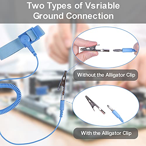 Grounded Outlet Plug, Anti-Static Wrist Strap (Adjustable up to Size XL) and Grounding Cord, Earth Connection | ESD Safe for Computer, PC Building Eelectronics - Image 6