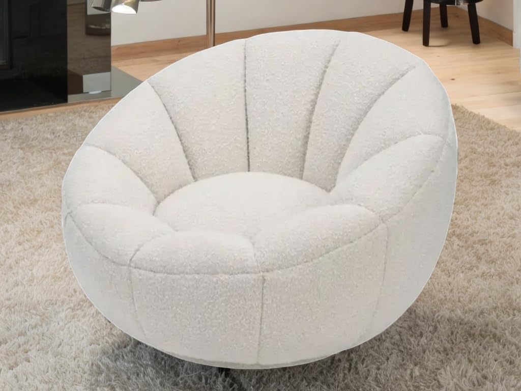 BIBI I Stylish Round Padded Lounge Chair Boucle Fabric Upholstered