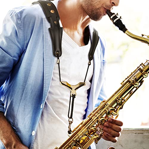 saxophone shoulder strap double shoulder leather adjustable sax strap with metal beam amp sturdy adjuster reduce neck stress good comfort for altotenorbaritonesoprano saxophone