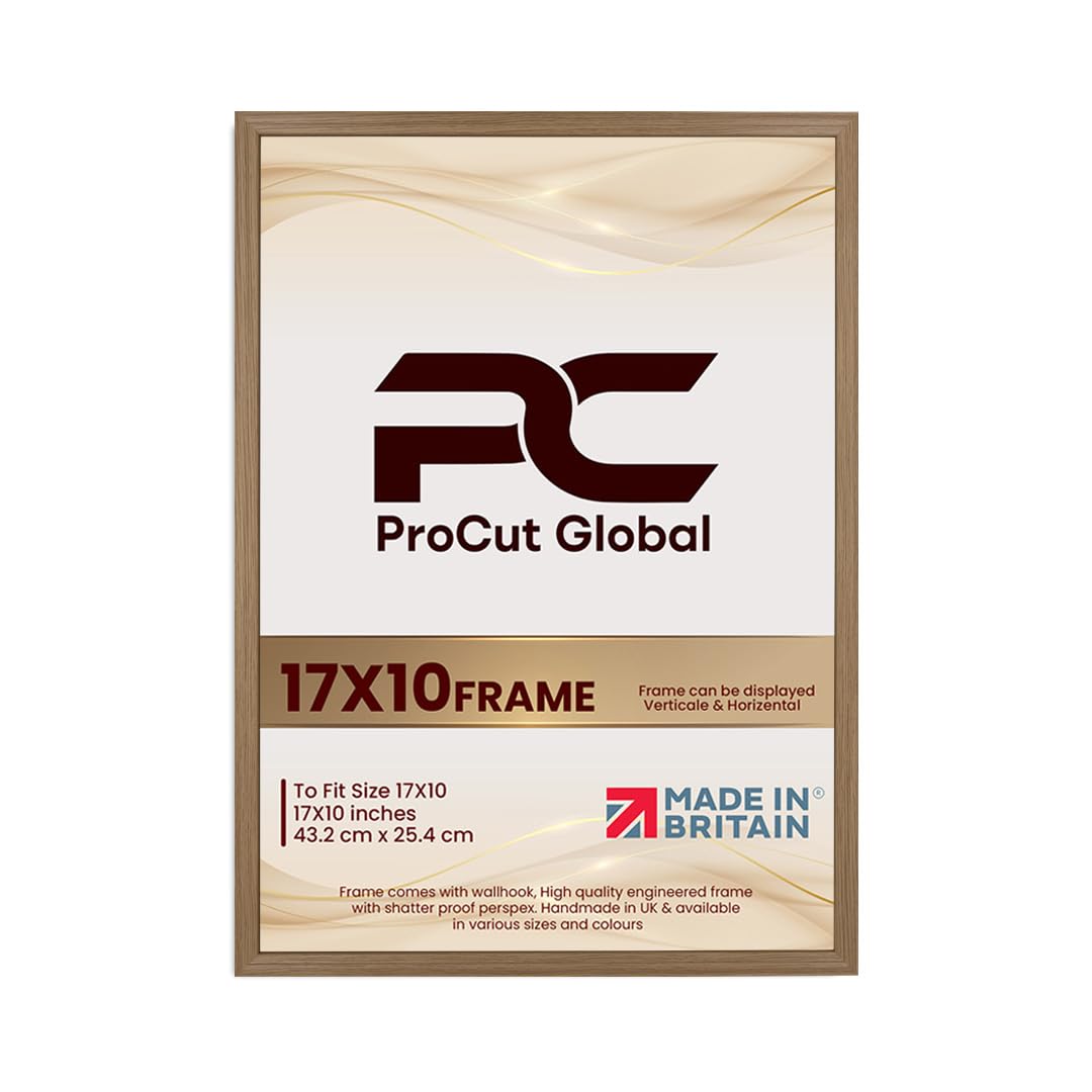 Procut Global 17x10 Oak Picture Frames - Classic Wooden Photo Frame with Shatterproof Perspex for Wall or Tabletop - Perfect for Posters, Certificates & Prints - Sizes & Colors Available