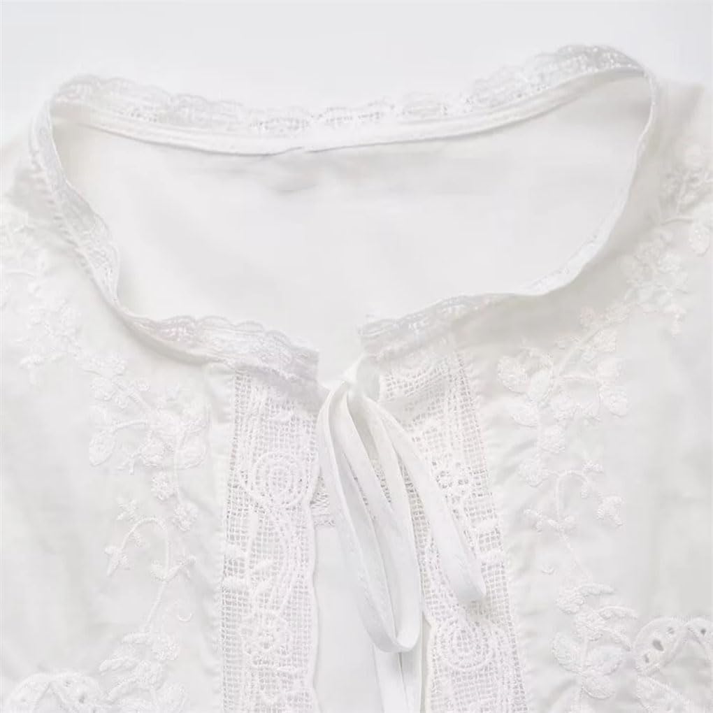 Women's Lace Embroidery Tie Front Shirt