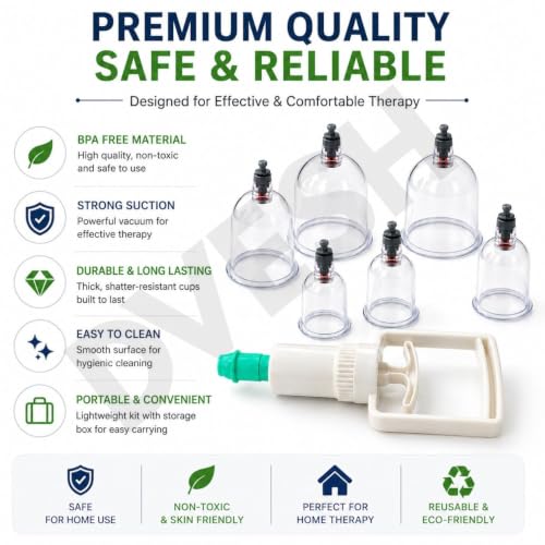 Image of Vacuum Cupping Therapy Set 18 Pcs - DVESH Cupping Kit for Pain Relief, Muscle Recovery, Body Massage & Blood Circulation - Portable Manual Therapy Cups with Magnetic Heads, Transparent Design