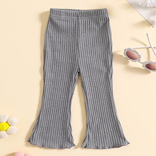 Kids Girl Soft Flare Pants Ribbed Wide Leg Elastic Waist Solid Color Stretchy Joggers Loose Trendy Casual Trousers2