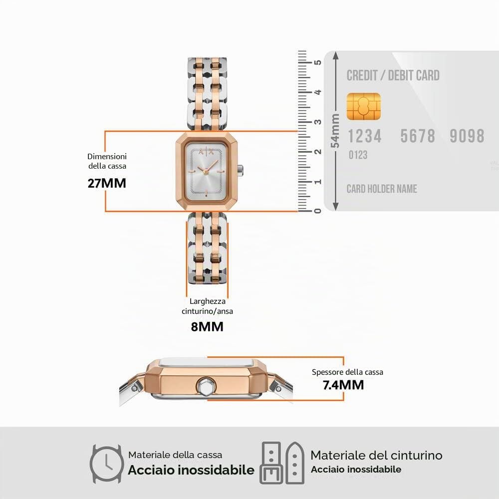 Armani Exchange Orologio da donna, Movimento al quarzo a due lancette e cassa da 27 mm con cinturino in acciaio inossidabile