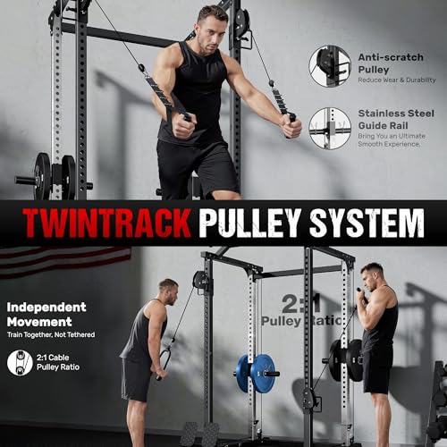 Image of DP01 Power Cage, 2000LBS Squat Rack with Cable Crossover and Dual Independent Pulley System, Full Cage for Full Body Training, Power Rack with More Training Attachments for Home Gym