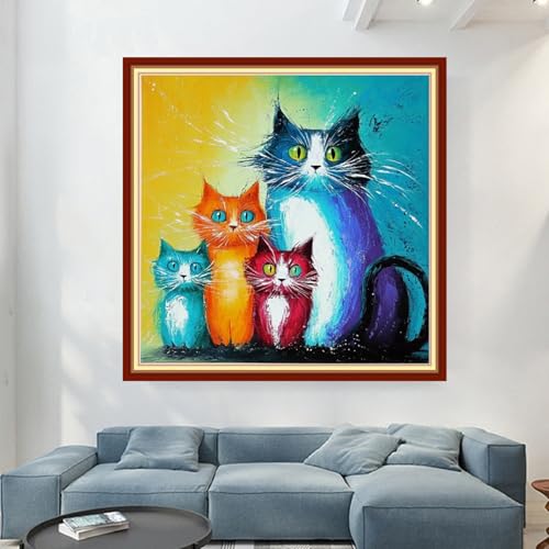 Image of Magxvouy Cross Stitch Kits Stamped Full Range of Embroidery Kits,Cross Stitch Patterns Needlework Kits for Beginners 11CT Printed Kits&A Colorful cat Family 18x18 inch