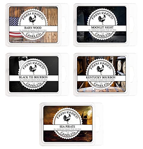 Farm Raised Candles - After Midnight Mix 5 Pack - 1 LB of Wax - 100% Plant-Based Soy American Made Wax Melts - Scented Cubes. Moonlit Night, Kentucky Bourbon, Black Tie Bourbon, Sea Pirate, Barn Wood