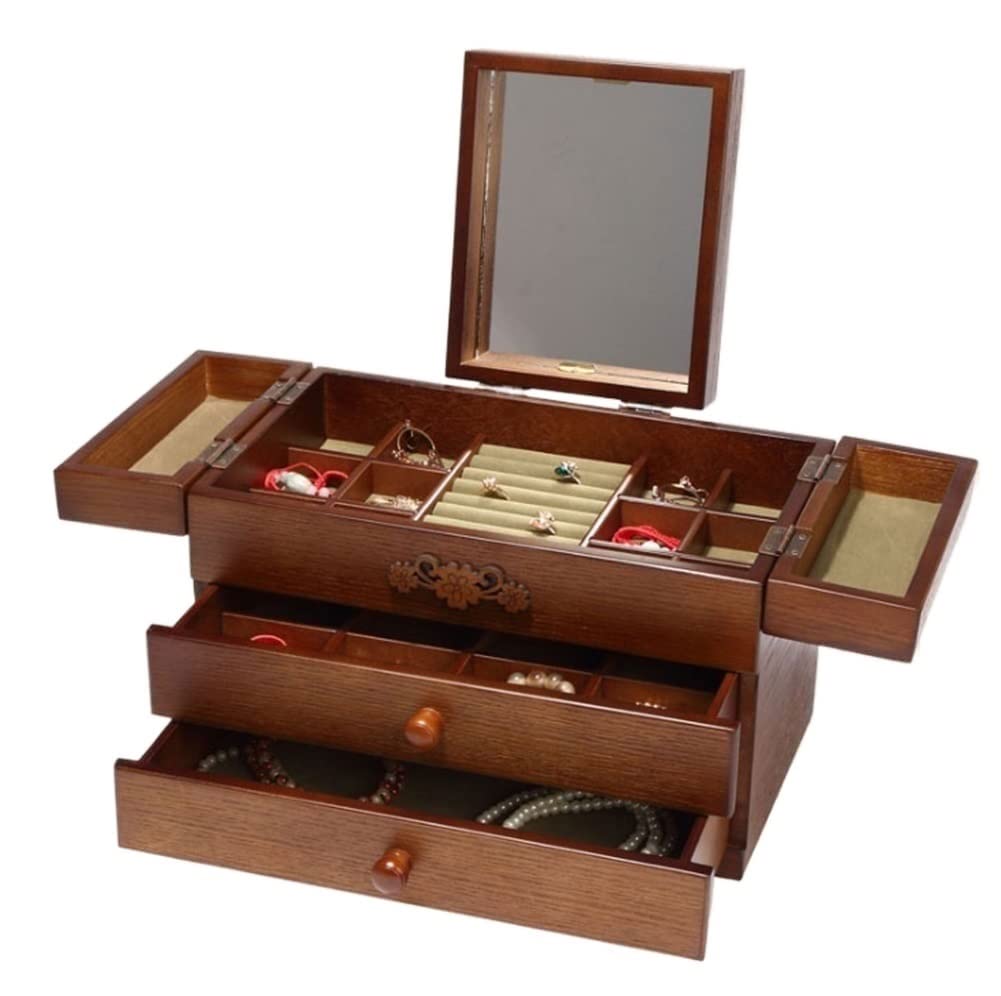 TIANQIHAO Jewelry Organizer Box, Wooden Jewelry Box For Women, Jewelry Storage Box, Portable Jewelry Case For Necklaces, Earring, Rings, Watches