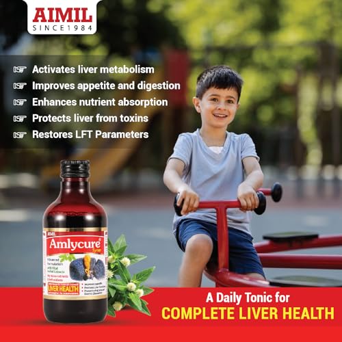 Image of AIMIL Amlycure Syrup - 200ml (Pack of 2) | Ayurvedic Syrup for Liver Health, Improves Digestion & Better Appetite | Natural Liver Herbal Tonic | Ideal for Children