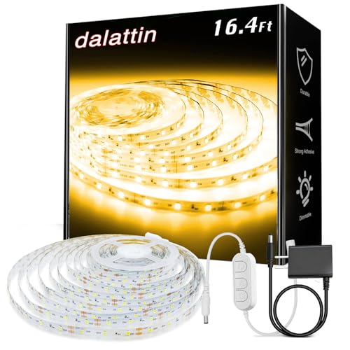 dalattin Warm White LED Strip Lights, 3000K Tunable Soft White Light Strip 16.4ft, Bright 300 LEDs, White Led Lights for Bedroom, Mirror, Kitchen Decoration