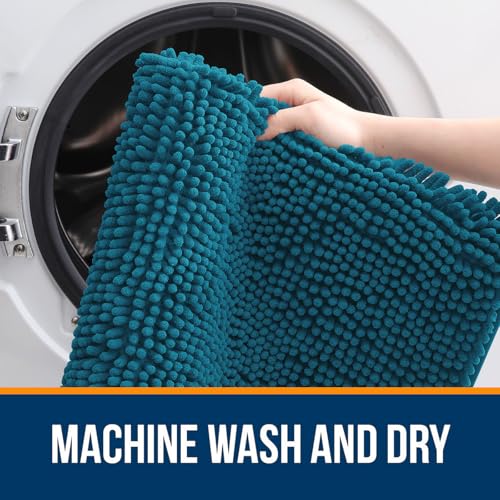 Image of OLANLY Large Bathroom Rugs 40x32, Extra Soft Absorbent Chenille Bath Rugs, Rubber Backing Quick Dry, Machine Washable Bath Mats for Bathroom Floor, Tub and Shower, Home Decor Accessories, Peacock Blue