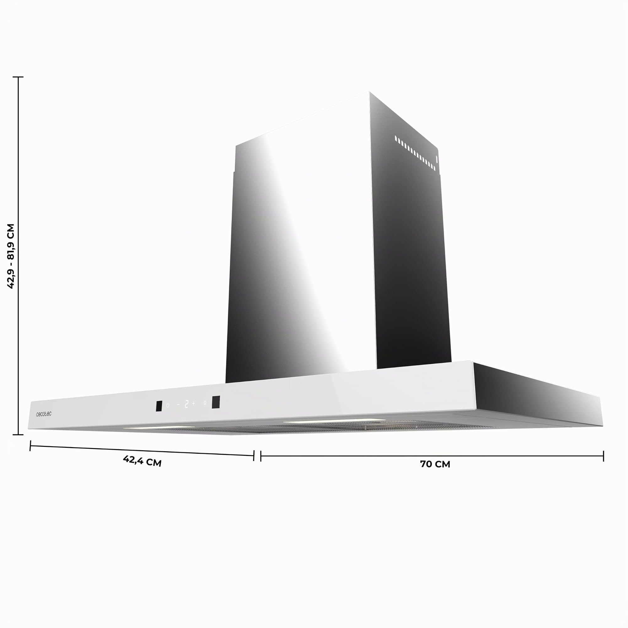 Cecotec Cappa Aspirante a T Bolero Flux TT 704400 Inox A++, 70cm, 413,3m³/h Aspirazione, Classe A++, Controllo Touch Invisibile, Hand Movement Control, Funzione Booster, Filtri Lavabili