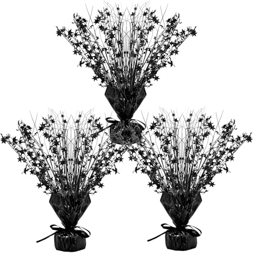 Image of Crowye 3 Pieces Metallic Foil Spray Centerpiece Birthday Table Decoration Star Burst Centerpieces Graduation Table Decor for Birthday 2026 Party Holiday(Black)