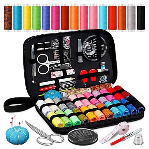 Sewing Kit, Diy Handmade Craft Sewing and Repair Kit Supplies with 99 Essential Tools in Zip Box Include Thimble, Thread, Needles and Complete Hand Sewing Accessories, For Home Travel Repair, Black