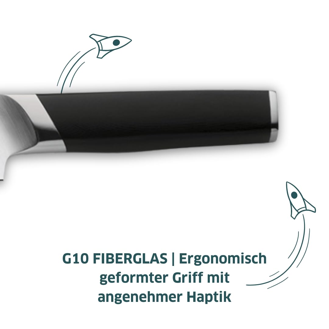 Paul Wirths Cerasteel Brotmesser, 20 cm, Keramik, Wellenschliff | Das Brotmesser überzeugt mit bruchfester Klinge, 62 Rockwell, G10-Fiberglas-Griff aus der Luft- und Raumfahrtforschung