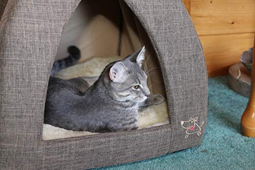 Pet Tent-Soft Bed for Dog and Cat by Best Pet Supplies - Brown Linen, 19" x 19" x H:19" - Image 6