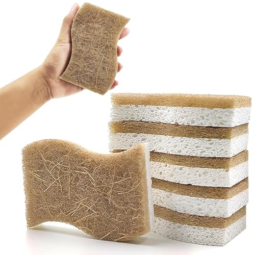 6 piezas esponja de cocina natural, esponja de cocina biodegradable, esponja de cocina orgánica hecha de celulosa y coco, esponja de limpieza natural, esponja de cocina sostenible