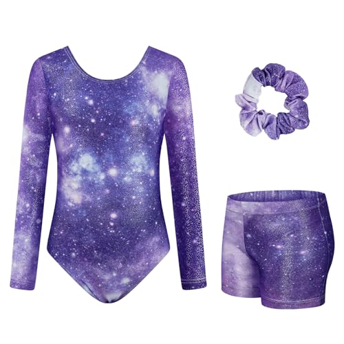JiAmy Gymnastikanzug Mädchen, Turnanzug Turnshorts Haarband Set Turnanzug Leotard Set für 3-12 Jahre