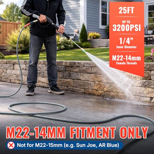 Image of YAMATIC Flexible Pressure Washer Hose 25 FT 1 /4 inch, M22-14mm Females