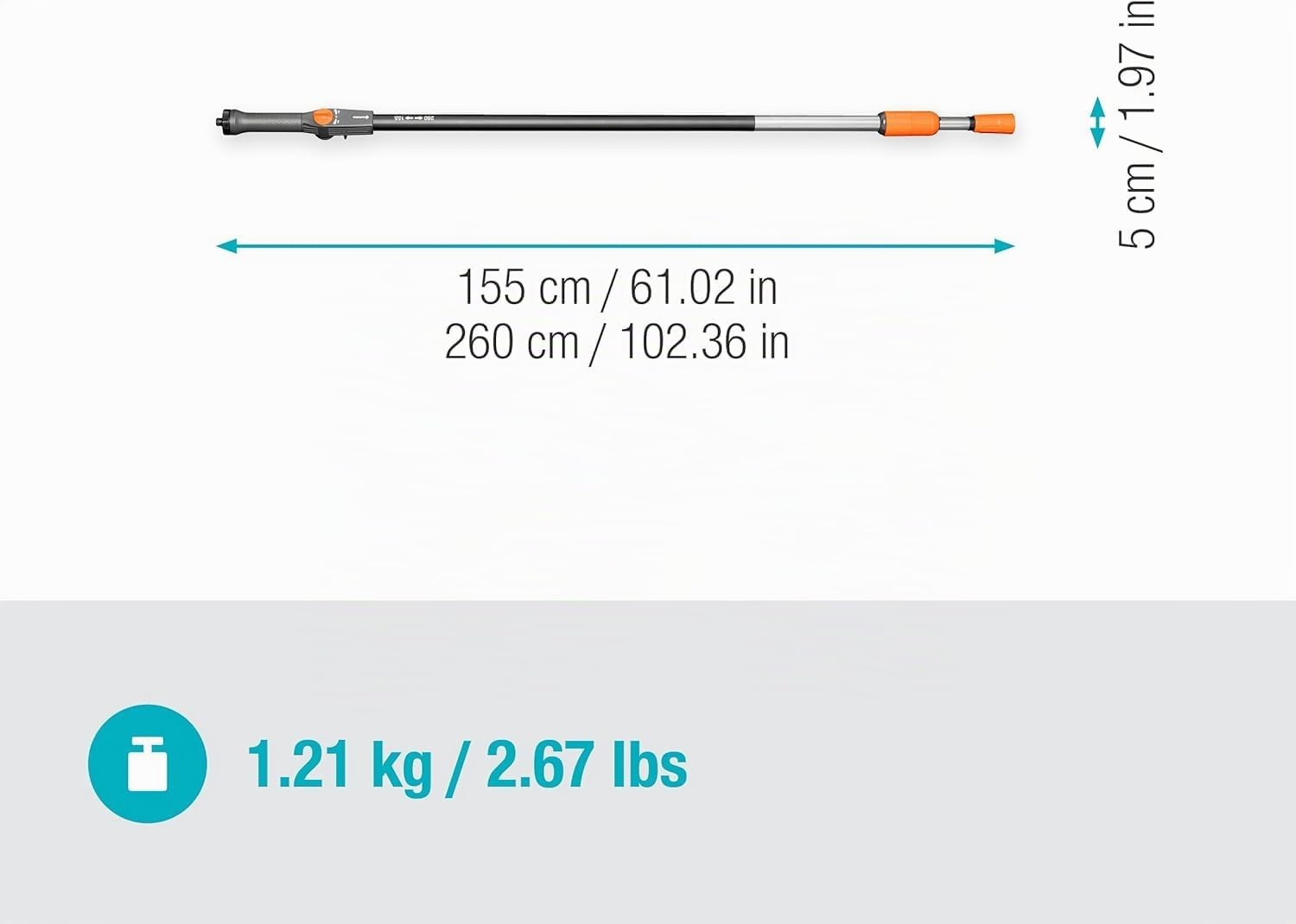 Gardena Mango Telescópico M - XL: Mango de Limpieza Conductor de Agua 155-260 cm, Aluminio, para Zonas alejadas, Original Gardena System (18804-20)