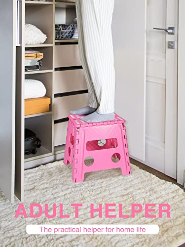 Dyforce Non-Slip Folding Step Stool - 13 Inch Height Heavy Duty Foldable Stool For Adults Kids, Plastic Step Stool Camping Stepping Stool - Pink #TOP4
