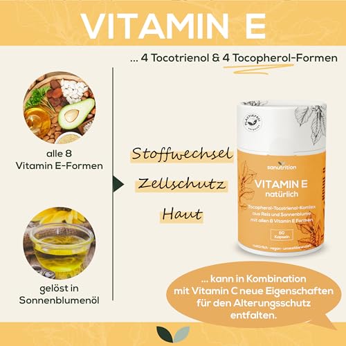 Vitamin E natürlich 400 IE pro Kapsel | 60 Kapseln | Mit allen 8 Vitamin E-Formen | Vegan aus Sonnenblume | 100% Papierverpackung – Bild 4