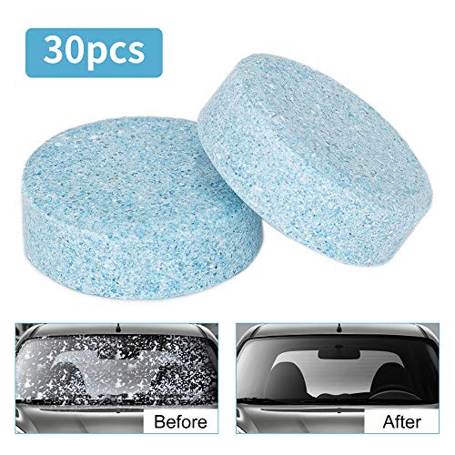 Wemk 30 Pcs Car Windshield Glass Concentrated Clean Washer Tablets, Multifunctional Effervescent Spray
