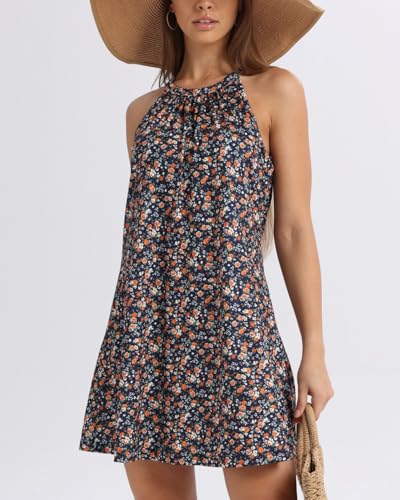 Image of ANYFITTING Summer Dress with Built in Bra Casual Beach Sundress Flowy Halter Mini Short Dresses for Women 2026