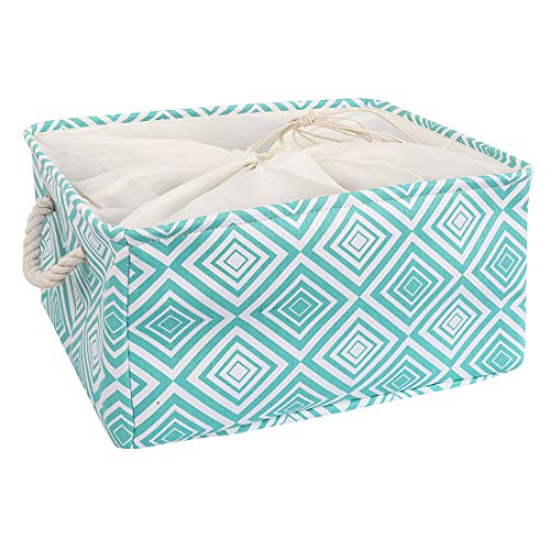 Ruilogod Cesta de almacenamiento de tela de lona, ​​contenedores de almacenamiento plegables Canasta de juguetes Ropa de ropa Organizador de toallas W Cierre de cordón verde, 16 x 12.2 x 8.3 pulgadas