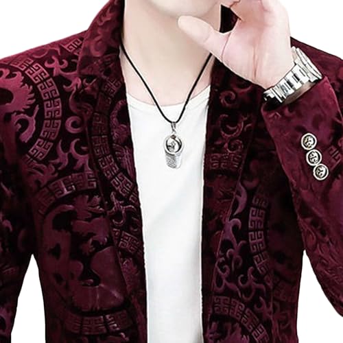 Men's Slim Fit Fashion Blazers Business Casual Printed Suit Jacket Wedding Party Smart Sport Coat3