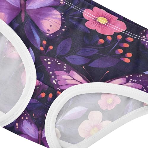 Wusikd Purple Butterflies Girls' Underwear Cotton Pink Flowers Girls Briefs Soft Toddler Underwear 2T4