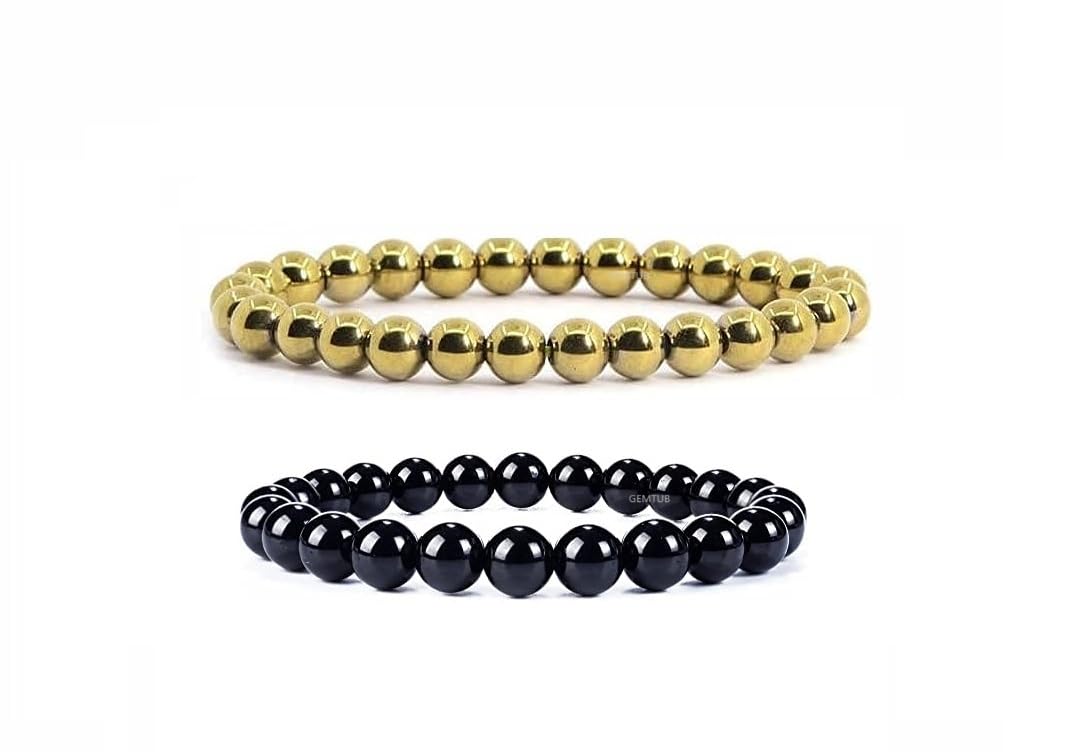GEMTUB Natural Certified 8Mm Beads Black Tourmaline Bracelet And Golden Pyrite Bracelet Combo Pyrite Attract Wealth Prosperity Black Tourmaline Protect From Evil Eye (Unisex Adult) (B0CJ5G3BRJ) Amazon Price History, Amazon Price Tracker