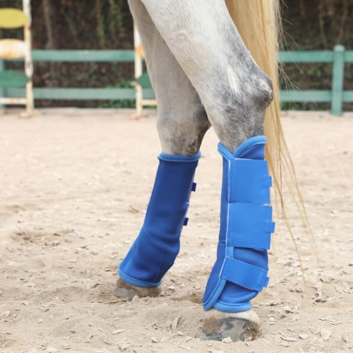 Image of LEAFOREST Horse Fly Boots Set of 4 - Non Slip Leg Protection for Donkey Mini Pony Draft, Breathable Mesh Fly Boots for Pasture & Barn Use Deep Blue Full