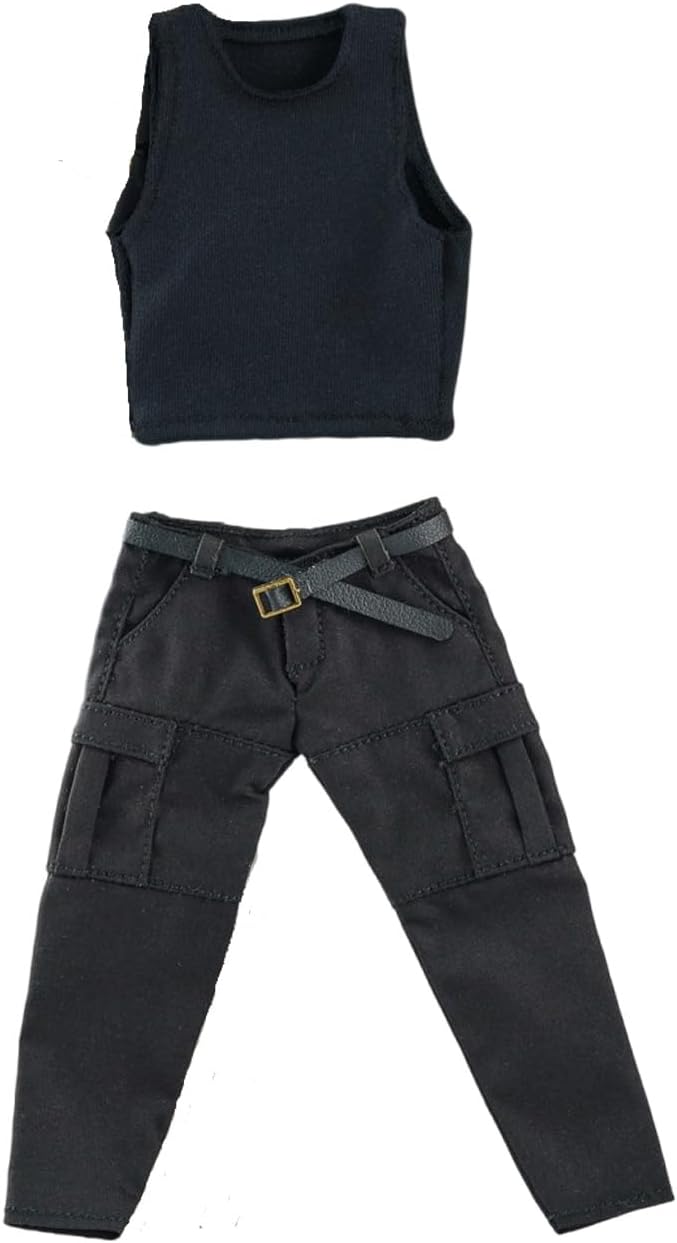 1/12 Action Figure Clothes,Two-Piece Set for 7" Muscular Male Action Figures,1:12 Scale mininature Clothing Suit. (Black Vest and Pants)