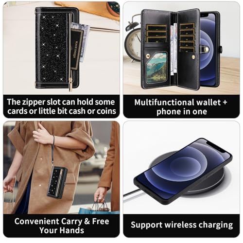 Coque iPhone 12 sangle de protection et étui détachable à paillettes