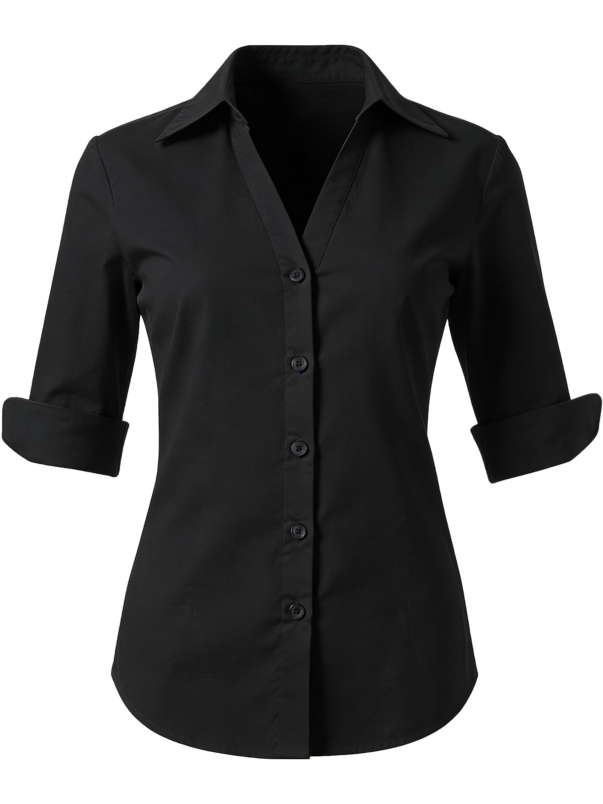 Growmax Bluse Damen 3/4 Ärmel Hemdbluse 100% Baumwolle Blusen Damen Sommer V-Ausschnitt Business Blusen Weiße