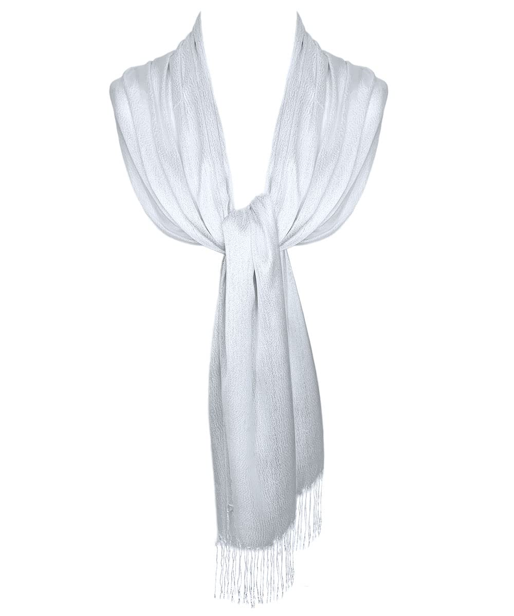 Toskatok Women's White Stylish Glitter Sparkle Evening Shawl Pashmina Wrap Stole Wedding Bridesmaid Prom Party Scarf With Tassel Finishing