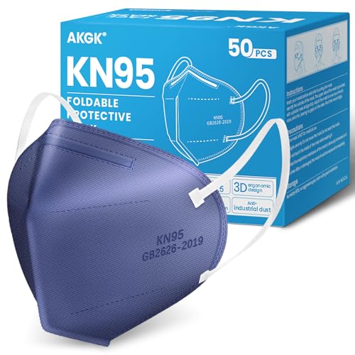 AKGK KN95 Face Mask - 50 PCS, Breathable Protection, 5-Ply KN95 Masks, Navy Blue, Cup Dust Safety